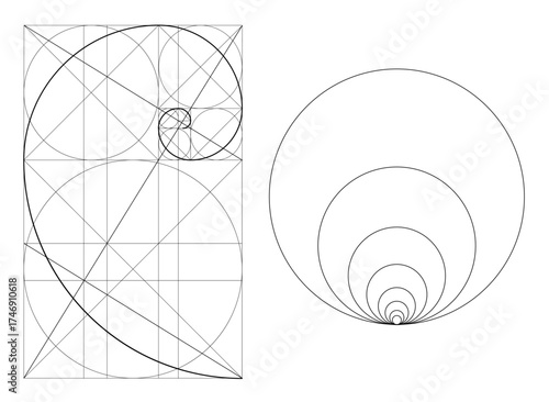Golden Ratio. Minimalistic style design. Geometric figures. Futuristic design. Logo. Vector icon. Abstract vector background.
