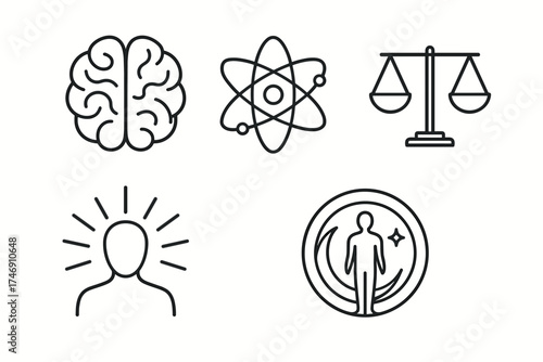 Mind and Science Line Icon Set