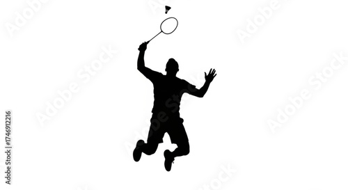 silhouette of man jumping in badminton 