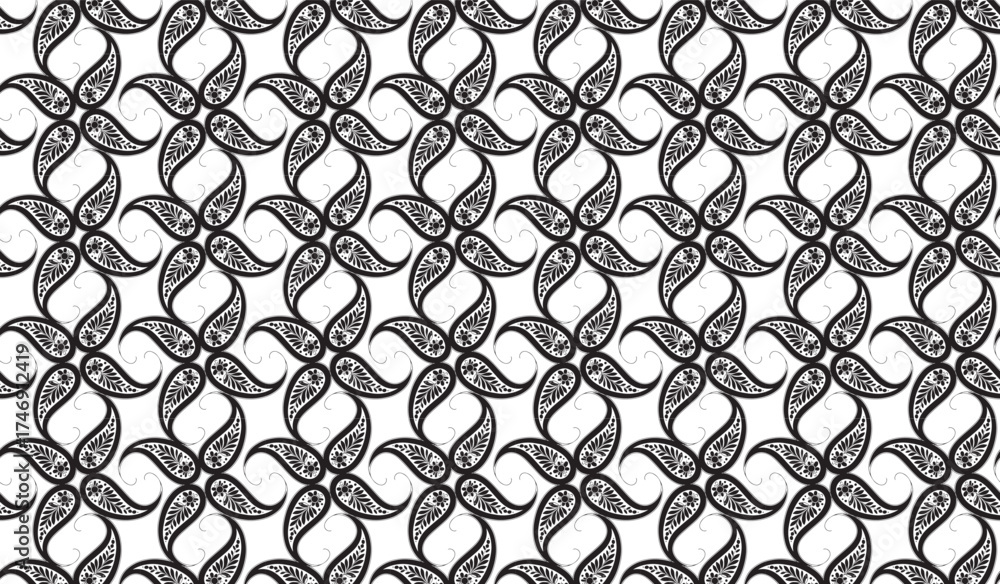 Fototapeta premium Seamless Black and White Paisley Pattern Vector: Classic Bandana, Textile, or Background Design Template