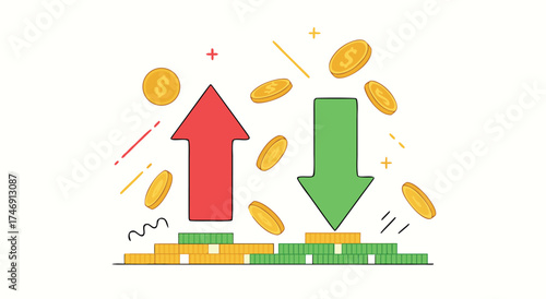 Market trends and financial fluctuations illustrate economic volatility.


