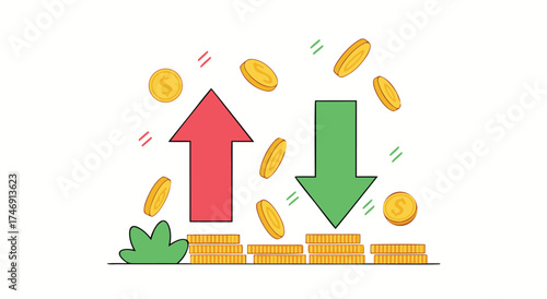 Market trends and financial fluctuations illustrate economic volatility.

