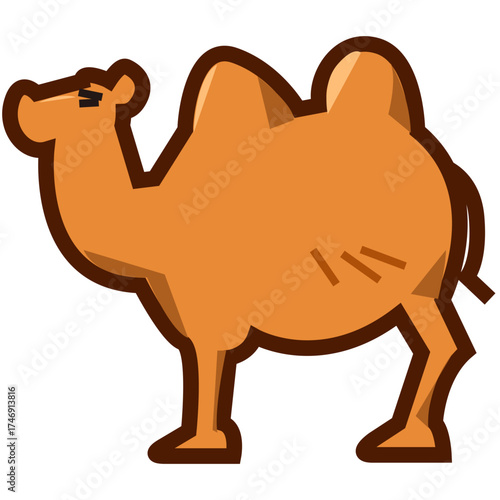 Cartoon illustration of a friendly camel with two humps