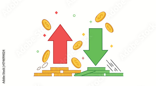 Market trends and financial fluctuations illustrate economic volatility.

