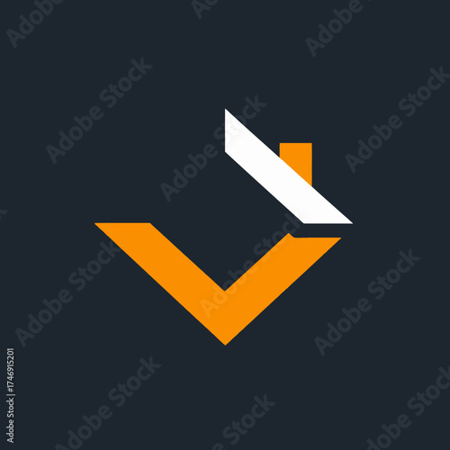 Abstract logo featuring an orange V shape with a white and orange element suggesting a roof.