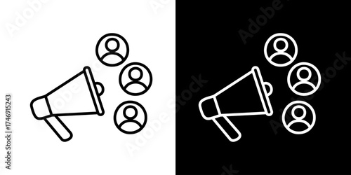 Simple line icon of a megaphone reaching an audience, symbolizing a marketing campaign, public relations, and communication
