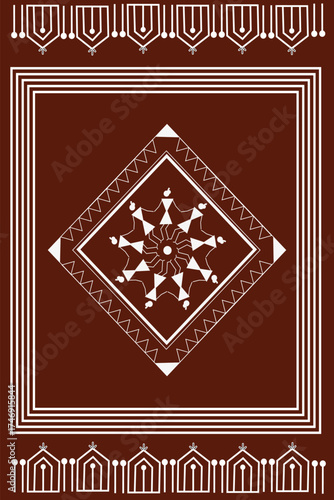 women dancing circular concept of warli art isolated on dark brown background - vector illustration