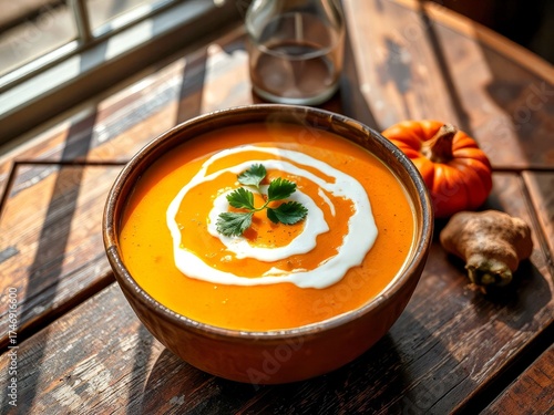 Pumpkin soup with coconut and turmeric: American pumpkin soup with Thai coconut milk and turmeric