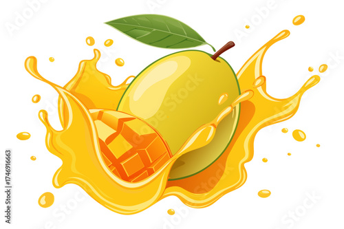 Fresh Mango Splash Vector Illustration