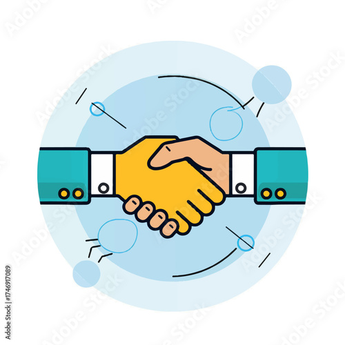Business handshake symbolizing agreement partnership and successful collaboration in a modern flat design