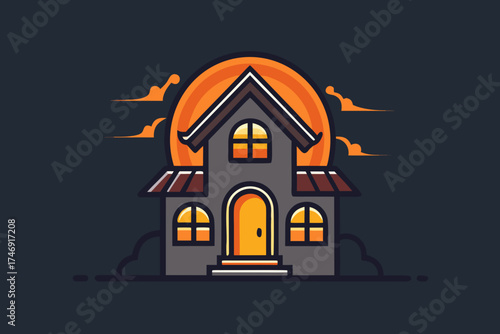 cottage icon with curved roof edge spooky