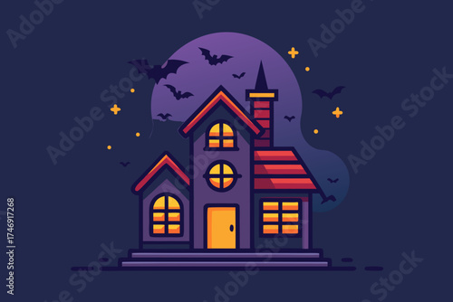 house with single chimney glowing at night