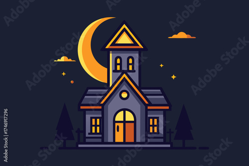 house with tall narrow roof and glow