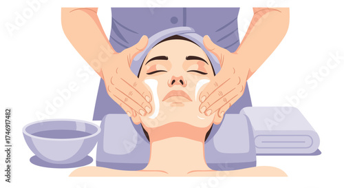 Woman receiving a relaxing facial massage treatment at a spa.