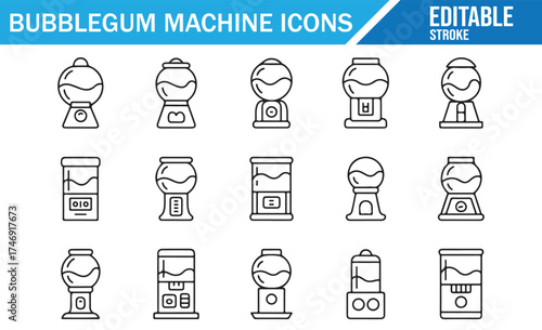 Simple and Modern Gumball Machine Icons, Editable Stroke Design