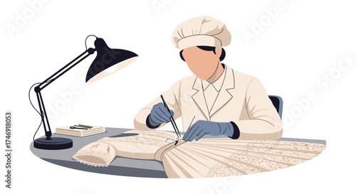 Professional textile conservator meticulously restoring a vintage garment.