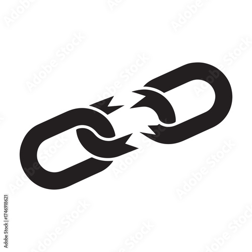 Symbol of a broken chain link representing disconnection failure and a severed connection