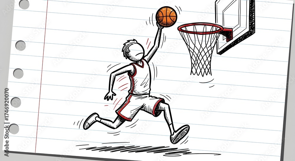 Fototapeta premium basketball doodle sports art character physical activity competition illustration vector sport player athlete