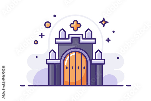 house gate icon with glowing entrance design