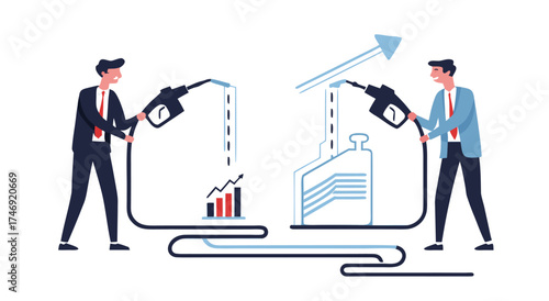 Businessmen fueling financial growth and market analysis.

