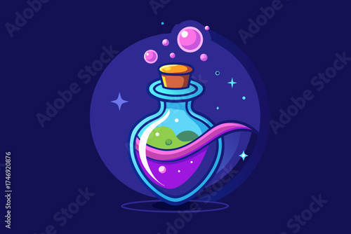 Potion bottle with glowing liquid swirling inside bottle