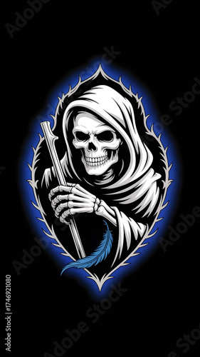  horror death mask, dark face with evil skull 