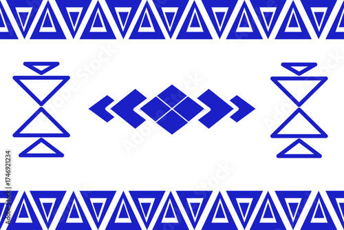 Geometric tribal design with blue triangles