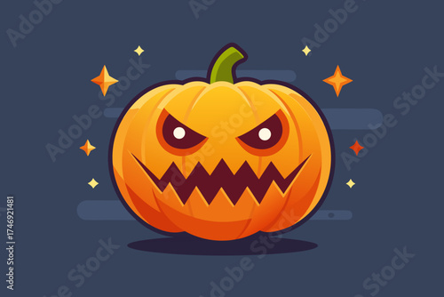 pumpkin with asymmetric eyes stitched scary zigzag face