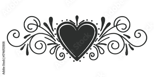 Vector heart swirl divider isolated on a transparent background. Romantic love symbol for greeting cards, birthdays, weddings, healthcare, or Valentine's Day concept