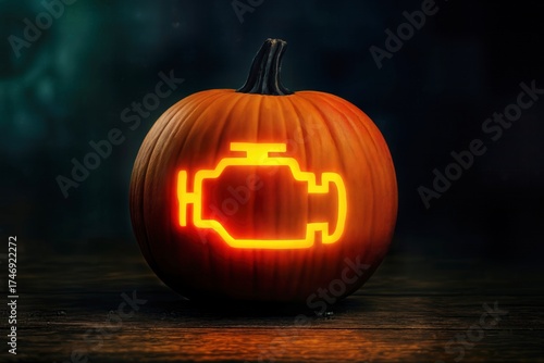 Check Engine Pumpkin Lantern – Automotive Halloween Jack O Lantern