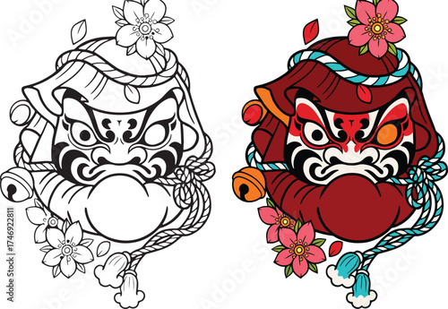 Daruma Doll Tattoo Vector EPS