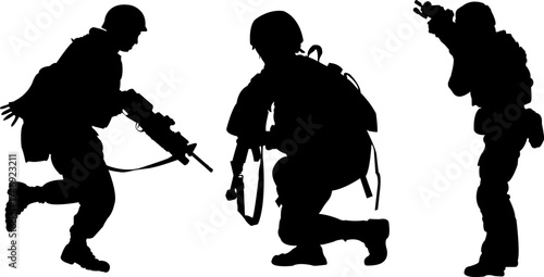 Full Body Silhouette of Army Soldier Vector Illustration in Military Pose