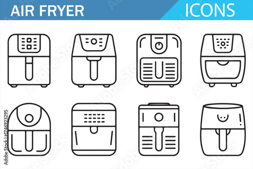 Modern Kitchen Appliances - Air Fryer Icons in Vector Design