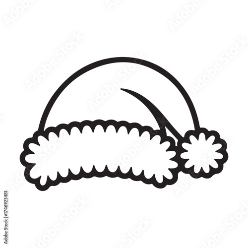 Simple black and white santa hat graphic isolated on white background