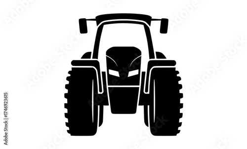 a black and white silhouette of a tractorblack, equipment, flat, icon, illustration, mower, profile, tractor 