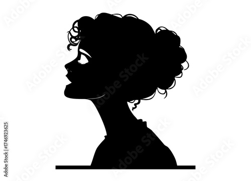a silhouette of a woman with curly hair, viewed from profileblack, girl, hair, profile, tray, woman 
