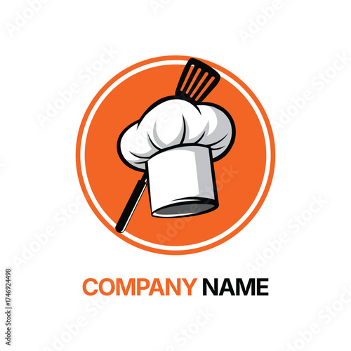 Chef hat and spatula emblem logo