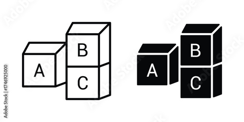 Baby ABC Cubes Icon Set for Kids Education, Preschool Learning, Toys, Alphabet Blocks, Early Childhood Development.