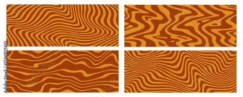 Collection of chocolate and caramel wavy stripes. Set of liquid sweet syrup colored texture 