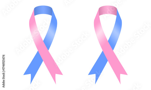 combination pink and blue ribbon, thyroid cancer awareness ribbon, vector illustration isolated on white background.