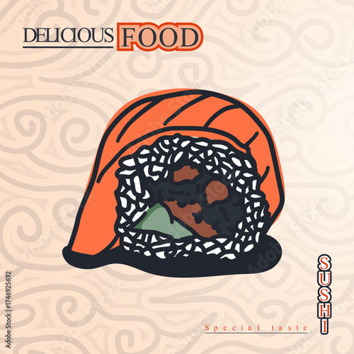 Nigiri sushi line art design with tuna fish for topping. sushi template for sushi restaurant design