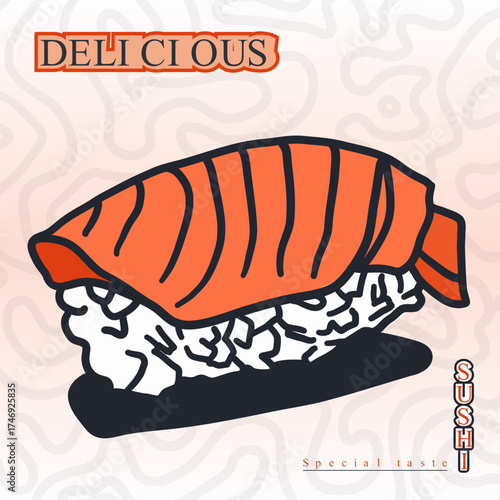 Ebi sushi or nigiri sushi with prawn for topping. sushi illustration design in hand drawn