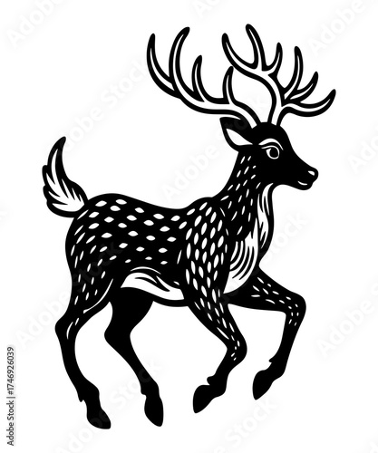 Wallpaper Mural Stylized black and white stag with antlers Silhouette of a Spotted Deer Torontodigital.ca