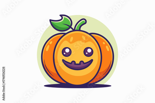 small round pumpkin smiling carved face subtle detail