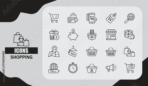  Minimalist Shopping and E-Commerce Icon Set in Flat Vector Style