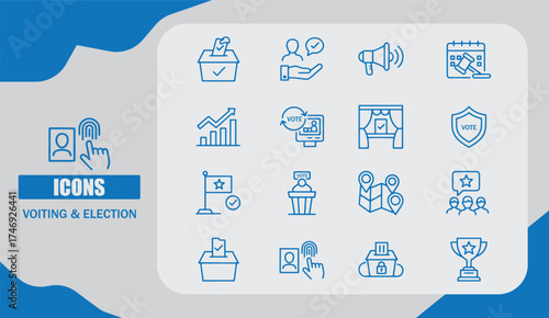  Voting and Election Icon Set in Modern Flat Vector Design