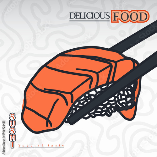 Nigiri sushi and chopstick in hand drawn illustration design. sushi template for restaurant design