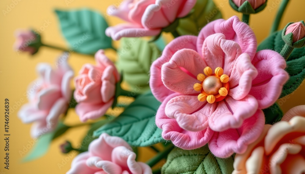 Obraz premium Handcrafted Plush Floral Textile Art