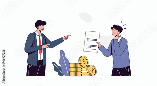 Business partners discuss financial document and money.

