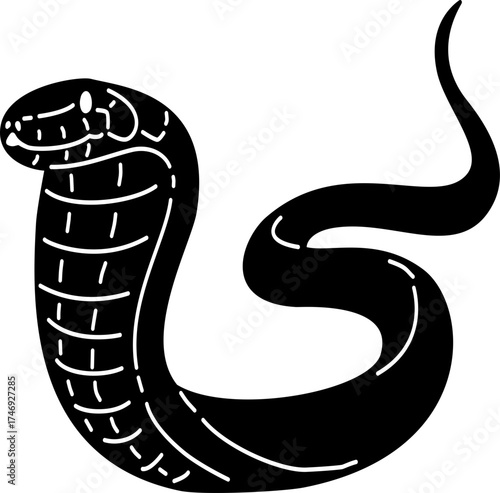King Cobra Silhouette Doodle Outline Illustration